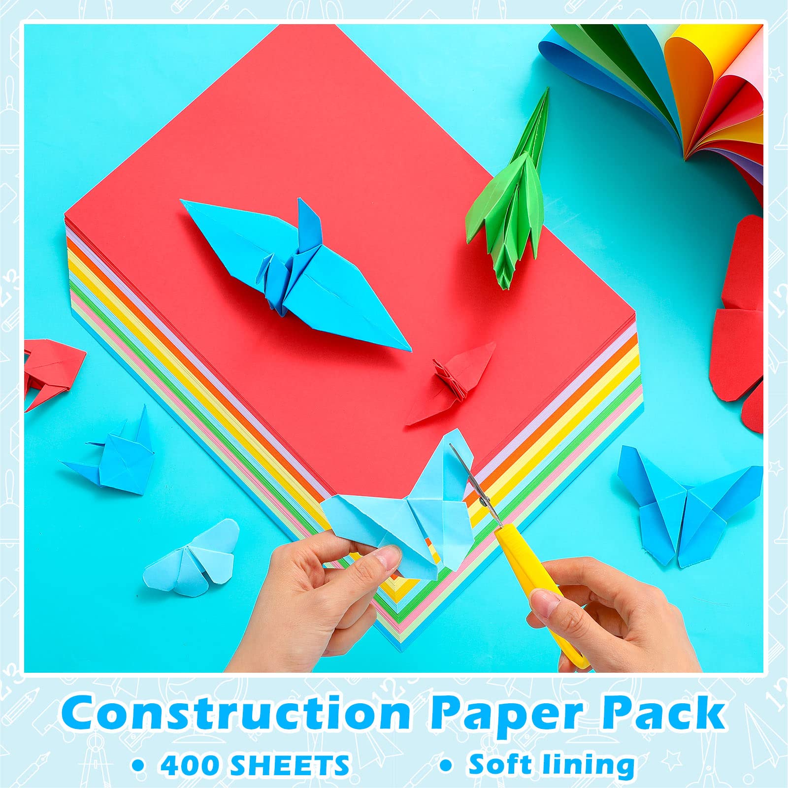 400 Blatt Konstruktionspapier für Kinder, schweres Konstruktionspapier, Großpackung, farbiges strapazierfähiges Bastelpapier für Kinder, Ostern, Schulanfang, Klassenzimmer, A4, 21,6 x 20,8 cm (bunt)