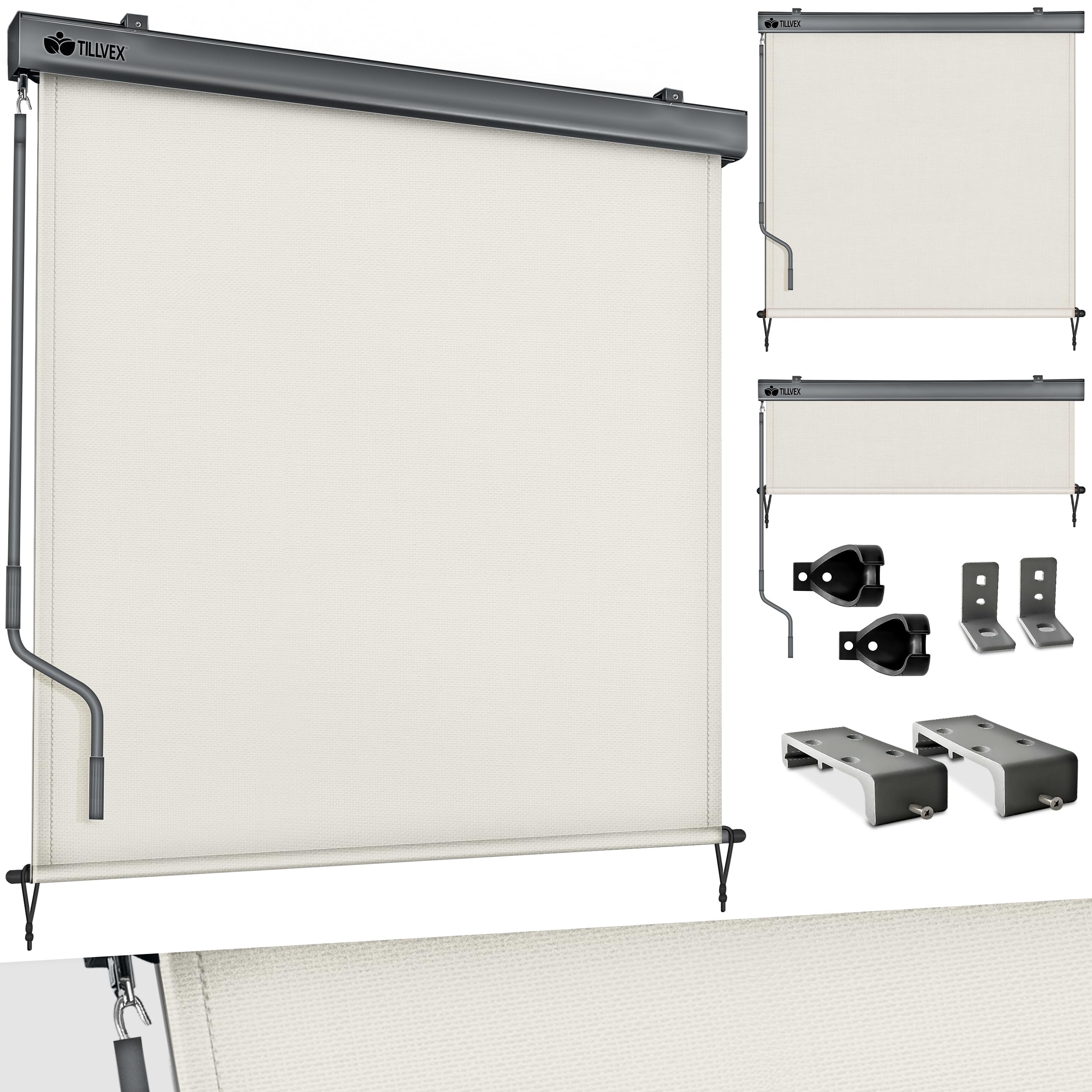 tillvex® Tenda da sole verticale per interni ed esterni, impermeabile, con manovella, per balcone, terrazza e giardino, tenda parasole in alluminio (beige, 250 x 200 cm)