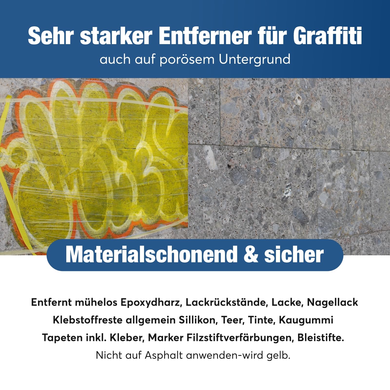 Finalit Nr. 7+ Graffitientferner & Lackentferner (sauer) | 1x 1L | Für alle Natur- und Kunststeine auch Fassaden | Starker Reiniger gegen Kaugummi, Tapeten, Kleber & Epoxydharz