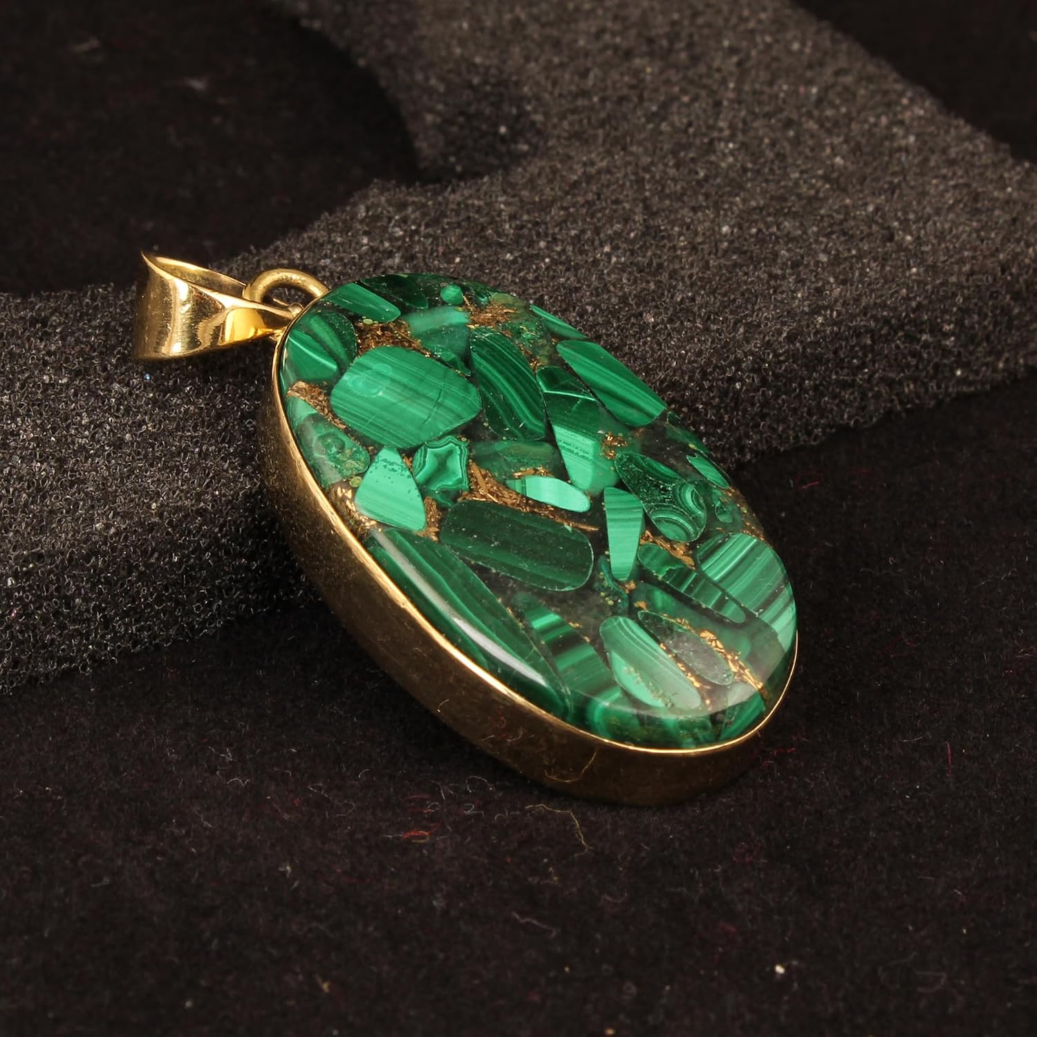 Gold Plating Oval Malachite Gemstone Pendant for Men & Women Natural Green Stone Necklace Handmade Unisex Jewelry Gift
