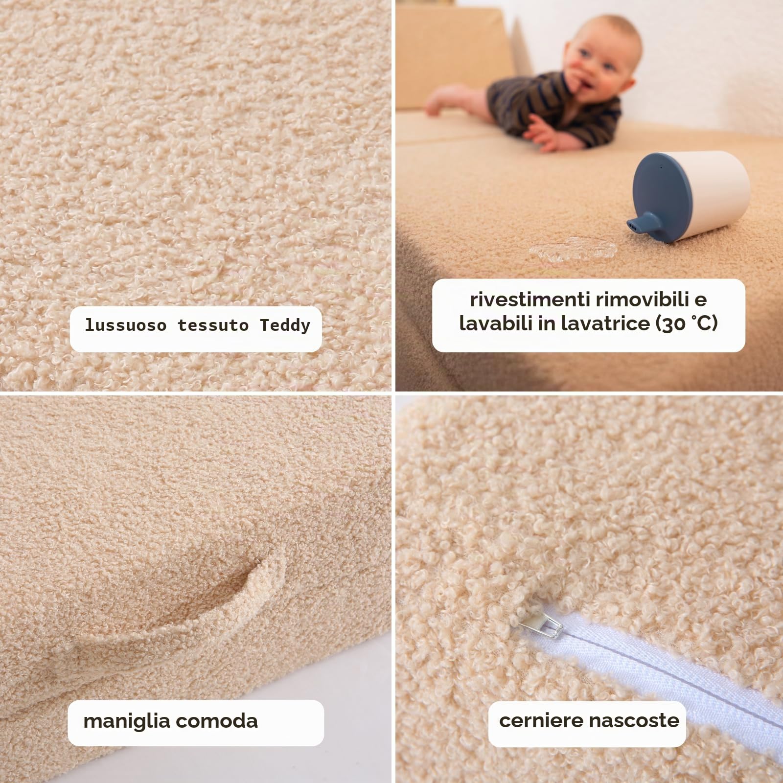 Hakuna Matte Divano modulare per bambini per gioco creativo e relax, 150 x 66 x 52,5 cm | Divano da gioco in morbido tessuto Teddy | Divanetto per cameretta con rivestimenti impermeabili e lavabili