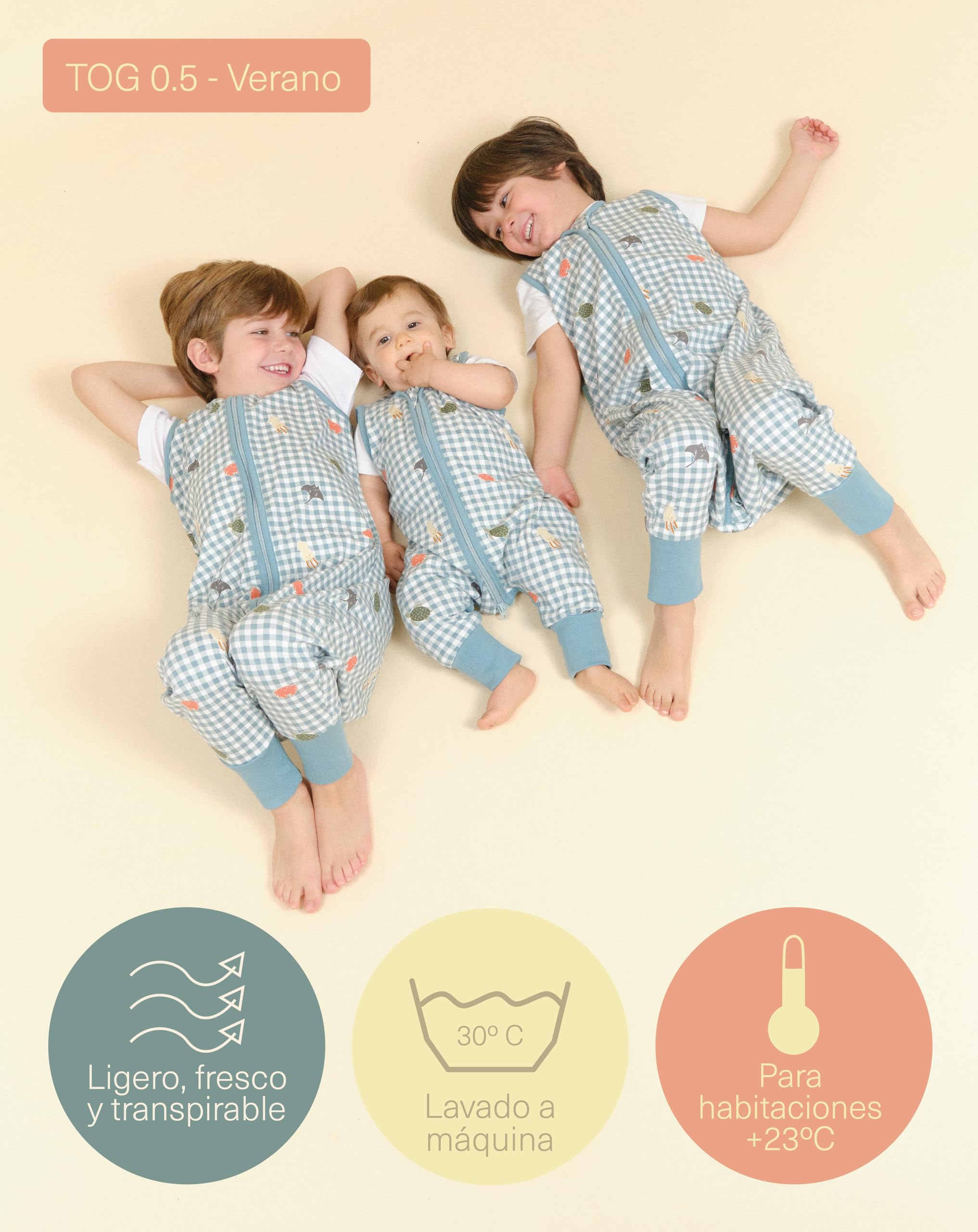 molis&co - Pijama Burbuja con Pies 0.5 TOG - 90 cm (3 años) - Ideal para Verano - 100% Algodón (Oeko-Tex 100) - Summer Sea — view 4