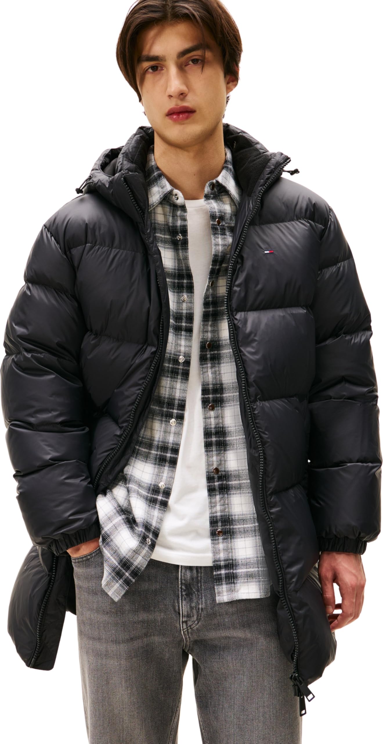 Tommy Jeans Men’s Essential Down Parka with Hood, Black (Black), XXL