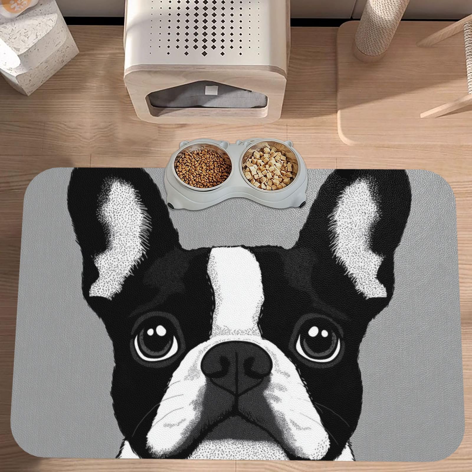 French Bulldog Food Mat for Floors Waterproof,Quick Dry Anti-Slip Dog Bowl Mats for Food and Water,Pet Feeding Mats,Pet Placemat for Messy Drinkers to