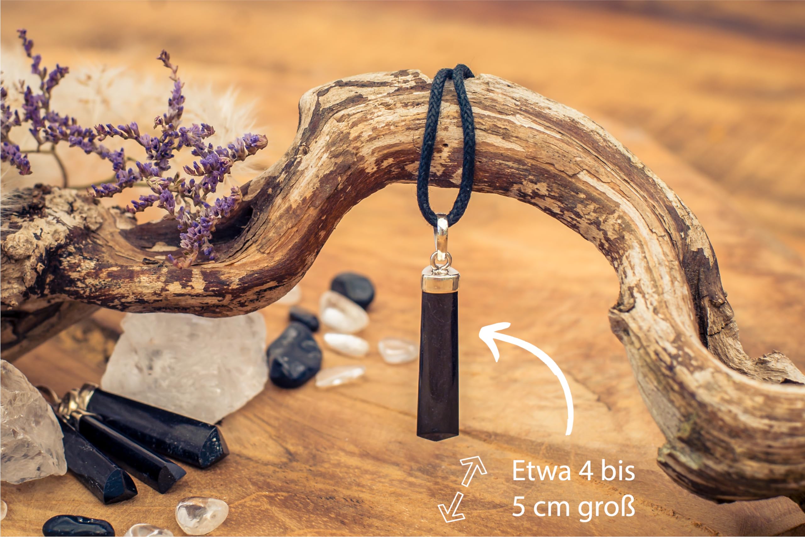 Lebensquelle Plus Tourmaline noire/pointe polie Schorl | Pendentif élégant en pierre précieuse | Capuchon en argent 925 + œillet, Acier inoxydable, Tourmaline