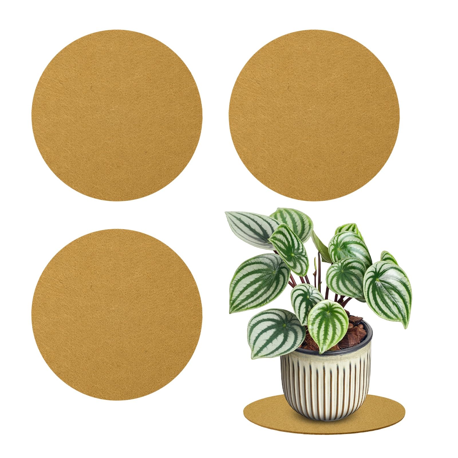 M METERXITY 3-Pack Plant Coasters Mat Reversible, 6 Inch Felt Round Absorbent Fabric Plant Pot Saucers for Gardening/Indoor/Outdoor Pots, Waterproof Coaster Mats [Brown]
