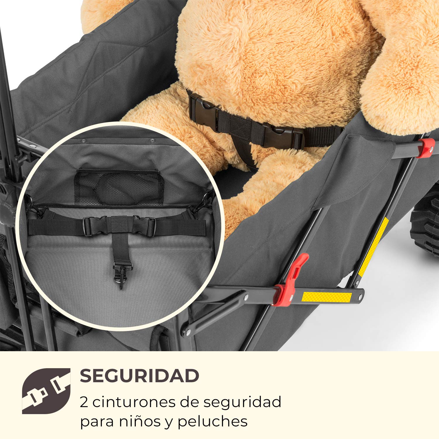Waldbeck Easy Rider - Carretilla de Mano, Carro Carga Pesada, hasta 70 kg belastbar, Robusto y liviano con Funda de Poliester 600D, 2 Cinturones de Seguridad para niños, Plegable, Gris