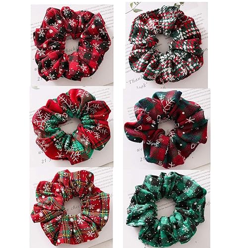 Miniatura 7 de 6 coleteros de Navidad para coleteros para el cabello, bandas elásticas para el cabello, bandas para el cabello, de tela de copo de nieve de