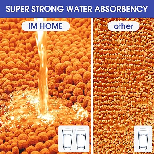 Miniatura 5 de ACCUMTEK Juego de 3 alfombras de baño a rayas naranjas ultra suaves, antideslizantes, tapetes de baño absorbentes de felpa lanuda para baño,