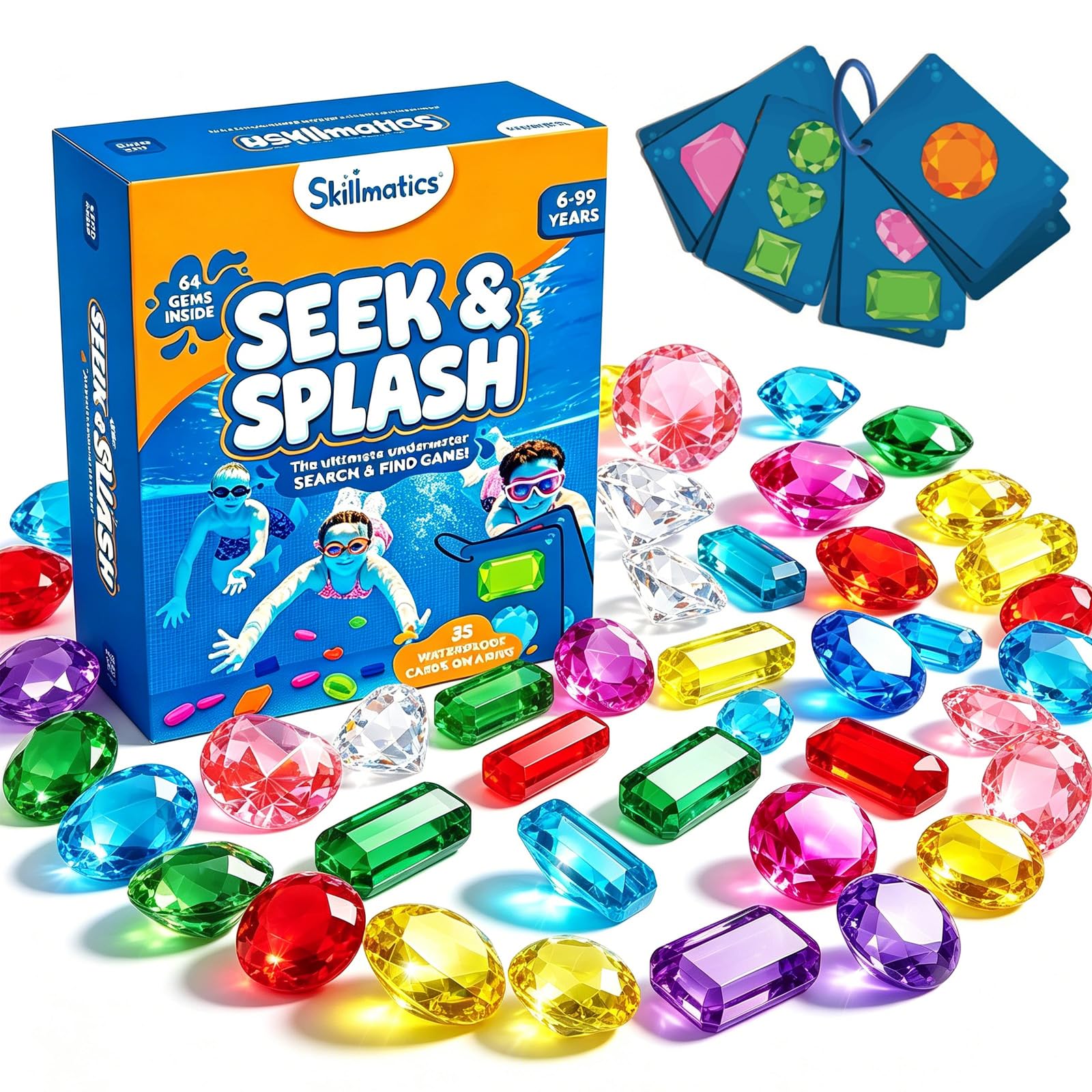 Pool Search Gem Diving Game, Swimming Pool Toys Set for Adult Water Game, 2026 New Pool Games Dive Toy Water Toys for Adults and Family, Summer Outdoor Fun & Gifts, Includes 64 Colorful Gems