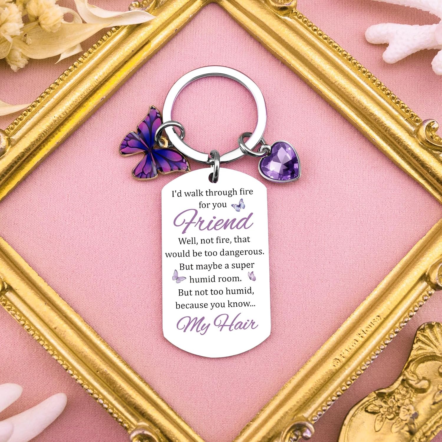 Ibiwe Friendship Keychain for Women Friends Bestfriend Birthday Gifts Funny Keychain Bestie Gift Small Mothers Day for Friends Purple Butterfly - Image 5