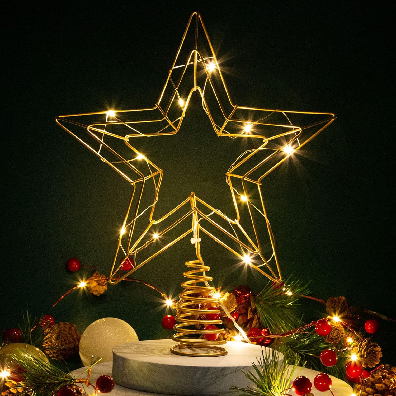 LAWOHO Christmas Tree Topper Star, 11.8" X 10" Golden Christmas LED