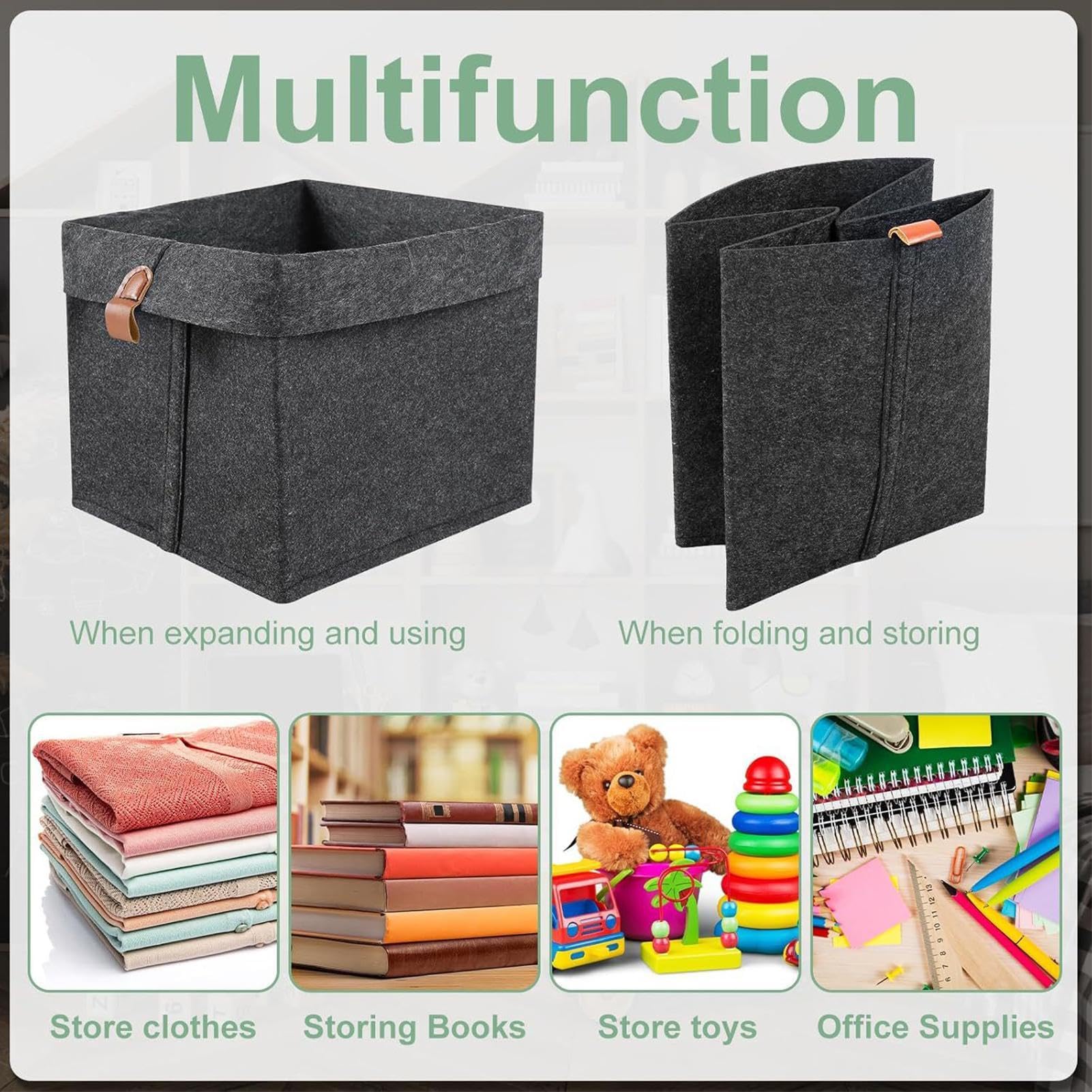 Paniers de rangement carrés en feutre, boîtes de rangement en feutre de 12 litres pour l'organisation de la chambre, cubes Tiries pour