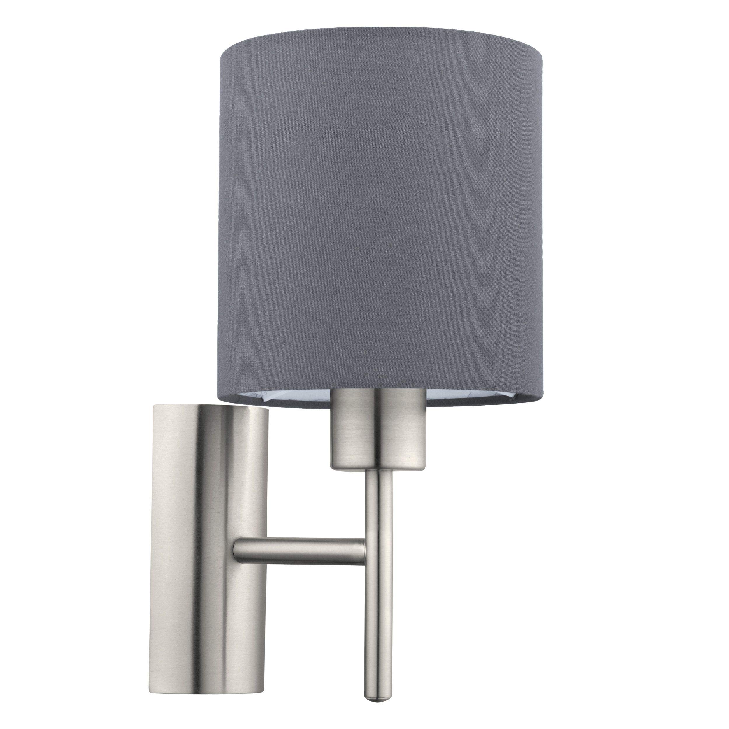 Britalia Brushed Chrome Vintage Indoor Wall Light with Fabric Grey Shade | Discreet On Off Rocker Switch Operated | 1 x E27 Lamp Bulb Required (Not Included)