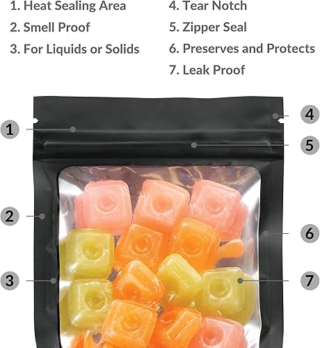 Miniatura 3 de Mylar Bags with Zipper Seal 4 x 6"  100 Bags  Black  Resealable Heat Seal Bags for Candy and Food Packaging, Medications and Vitamins  For Liquid