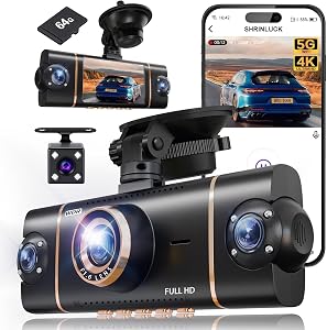 4 Channel Dash Cam, 4K + 3 x 1080P Dash Cam Front/Rear/Inside/Side 360°View Car Camera Built-in 5G WiFi GPS, 24H Parking Mode, G-Sensor, Loop Recording, 64GB Card Included