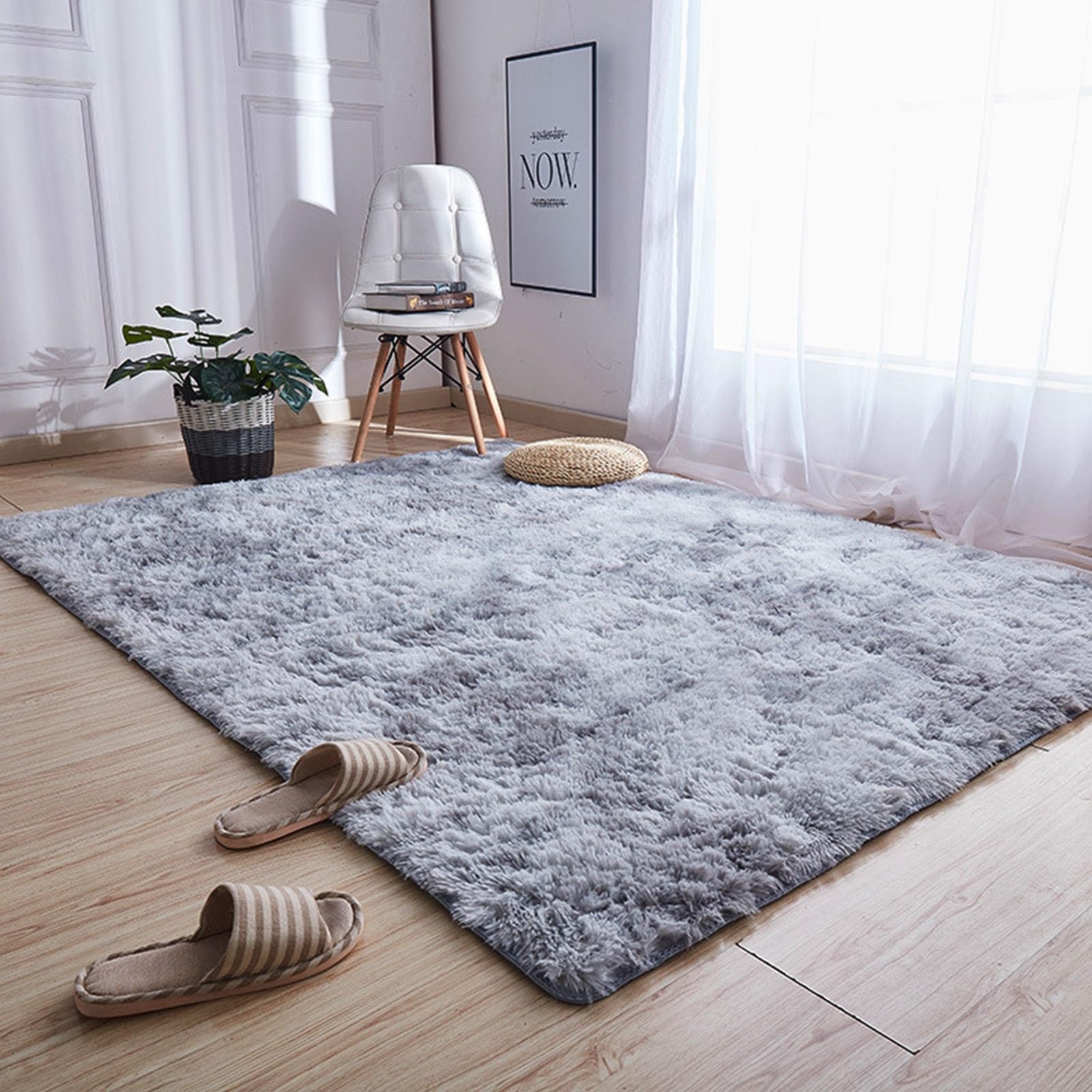 XUEDNGM Floor Carpet Fluffy Area Rugs 80 x 180 cm(31 x 71inch) Shaggy Soft and Elegant Carpets, Plain Thick Pile Rug Large Anti Slip Rug for Living Room Rugs for Living Room Bedroom, Light Grey