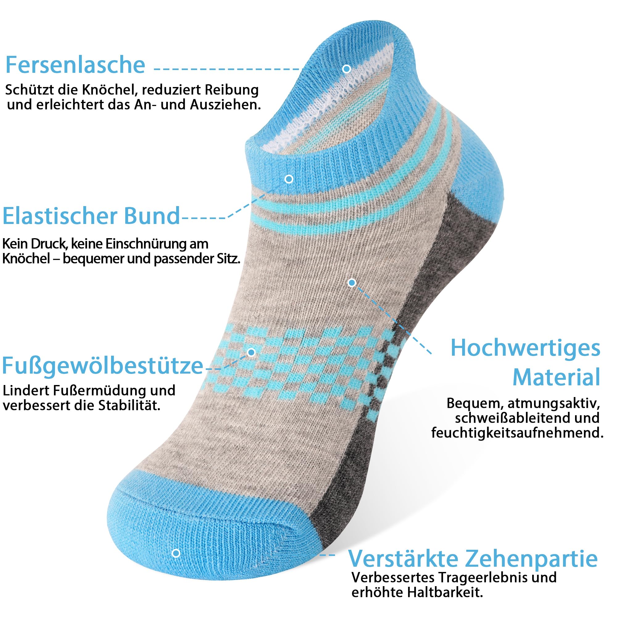 ZERULETS - Calcetines deportivos cortos para niño (12 pares, suela negra y gris oscuro, elásticos, para uso diario y deporte, talla 20-38)