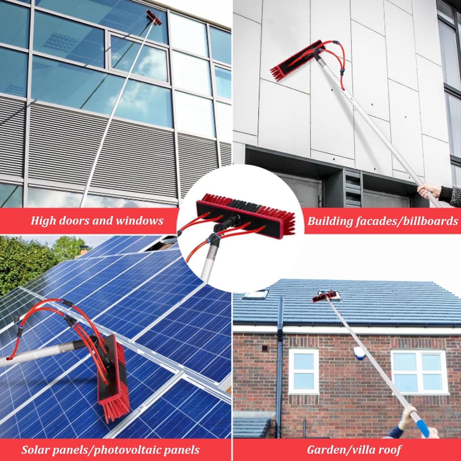 Kit de pértiga Extensible Ligera con Suministro de Agua para la Limpieza de Paneles solares. Cepillo telescópico de 8 m para Ventanas, techos y Cristales Exteriores. Herr