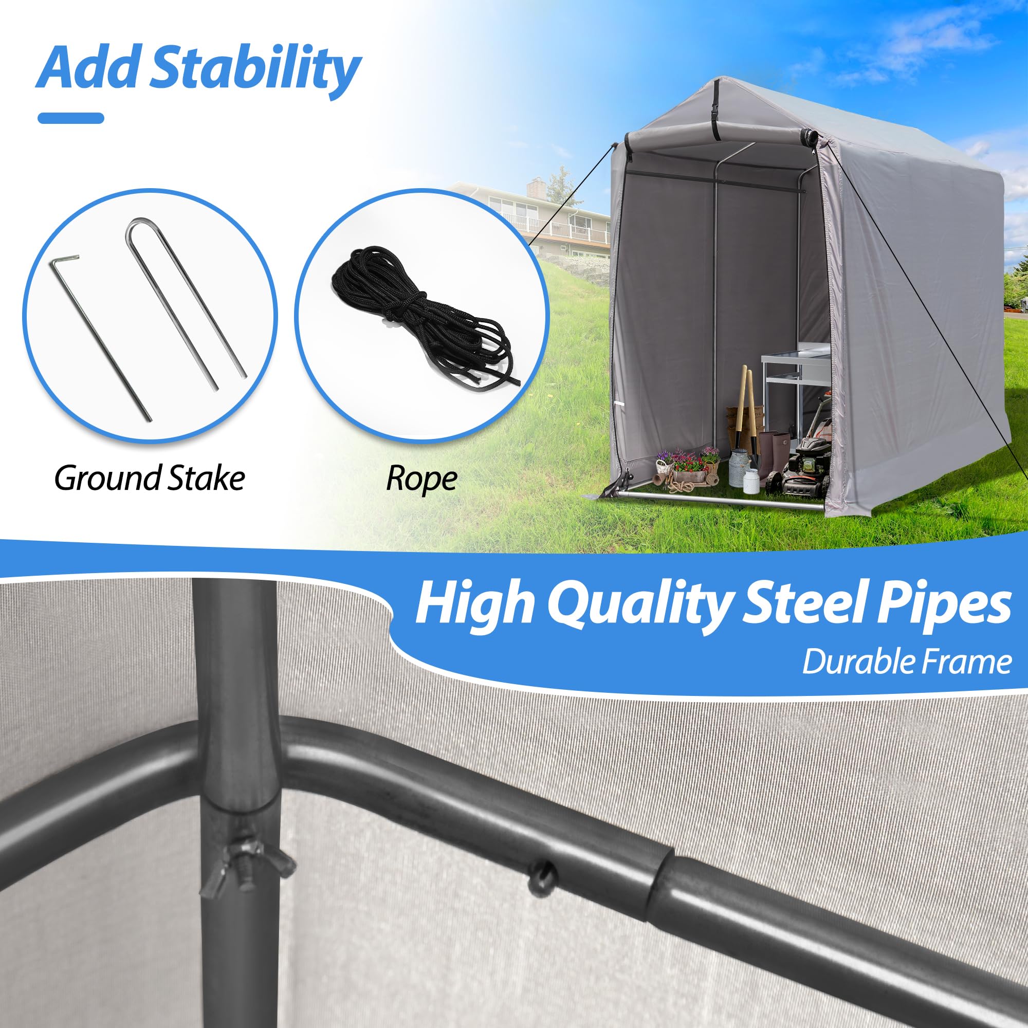 Raysfung 6 x 3Ft Outdoor Storage Shed Heavy Duty Portable