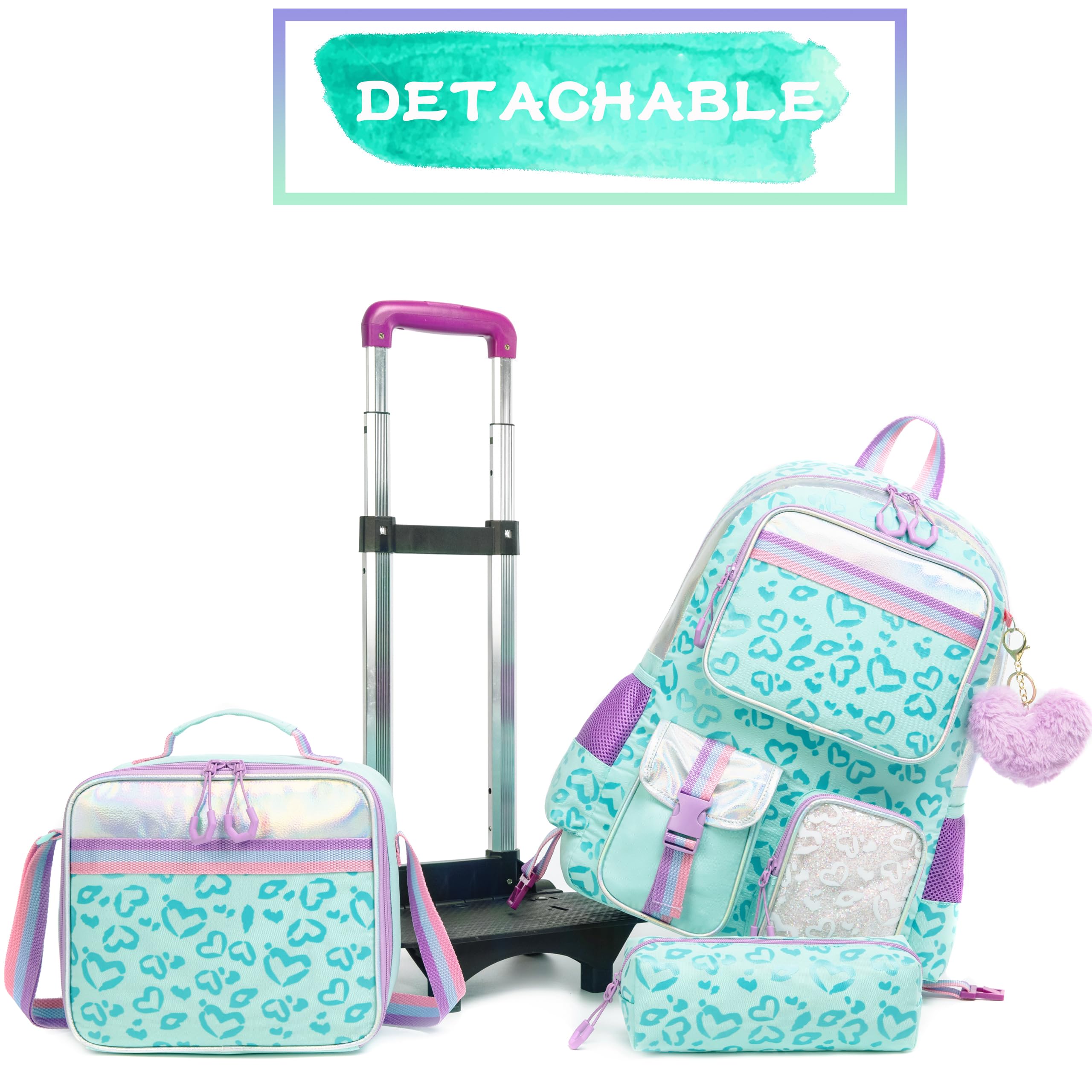 HTgroce Cartable à Roulette Fille Primaire, Sac à Dos pour Filles, pour Scolaire, Voyage, CE2