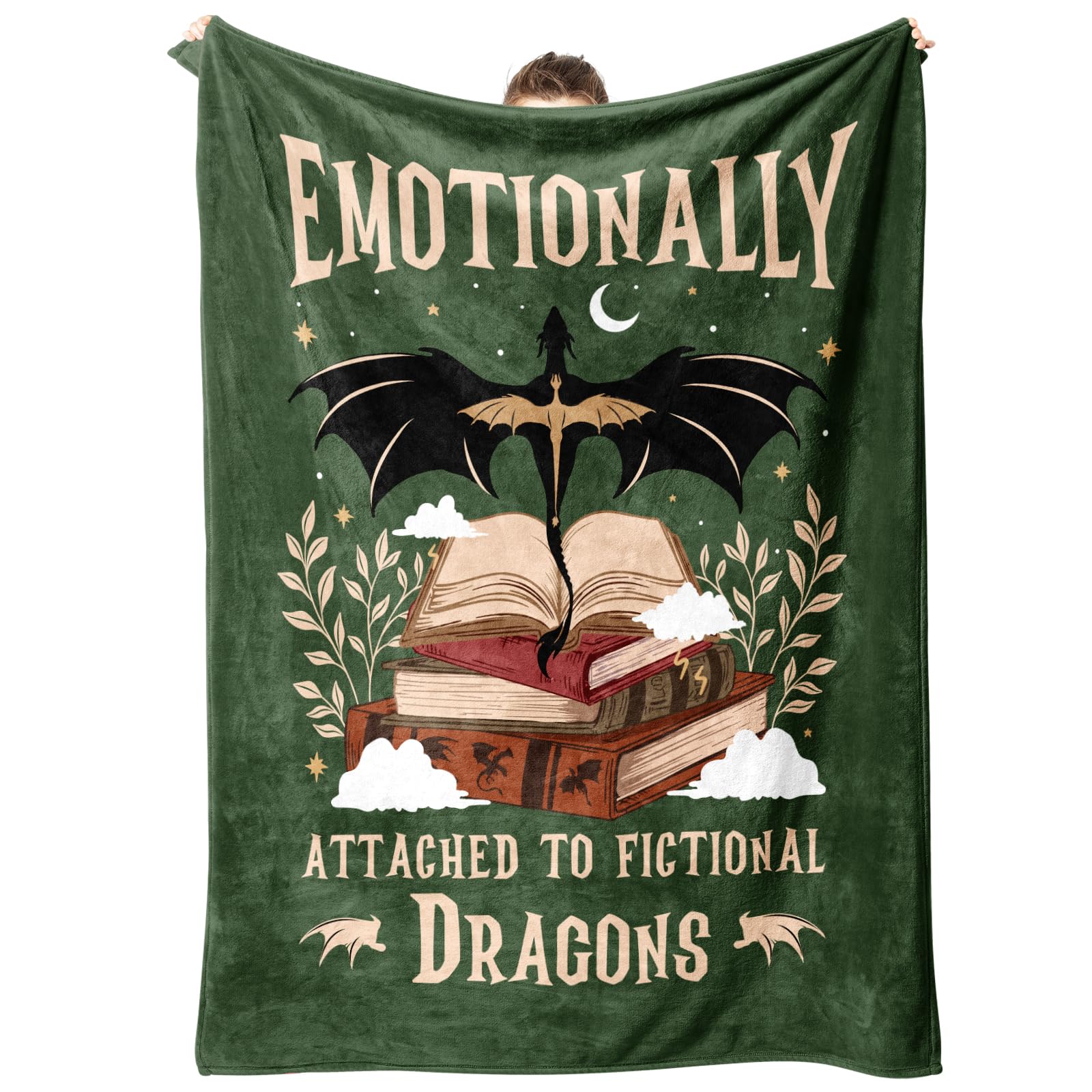 Leebbsin Fantasy Book Lovers Gifts, Bookish Gifts for Woman Men- Gragon Lovers Blanket, Functional Reading Gifts for Readers, Librarian, Book Nerd, Bookworm, Bookish Dragon Throw Blanket 60" x 50"