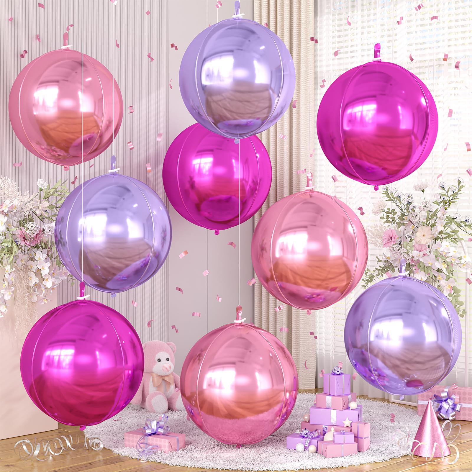 9 Pcs Pink Purple Round Foil Balloons,22 Inch Round Balloons