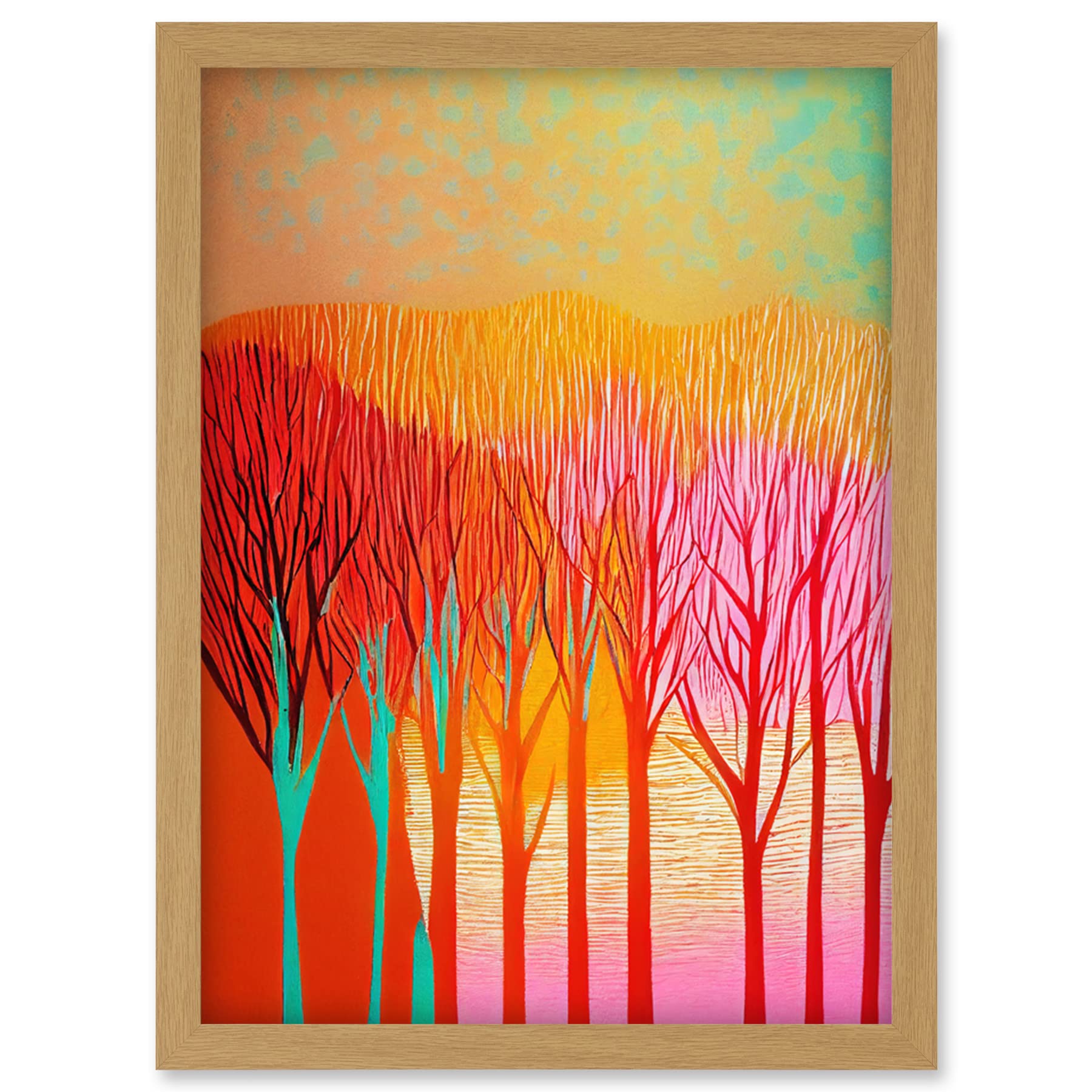 Doppelganger33 LTD Forest Treetops Linocut Illustration Vibrant Bold Artwork Framed Wall Art Print A4