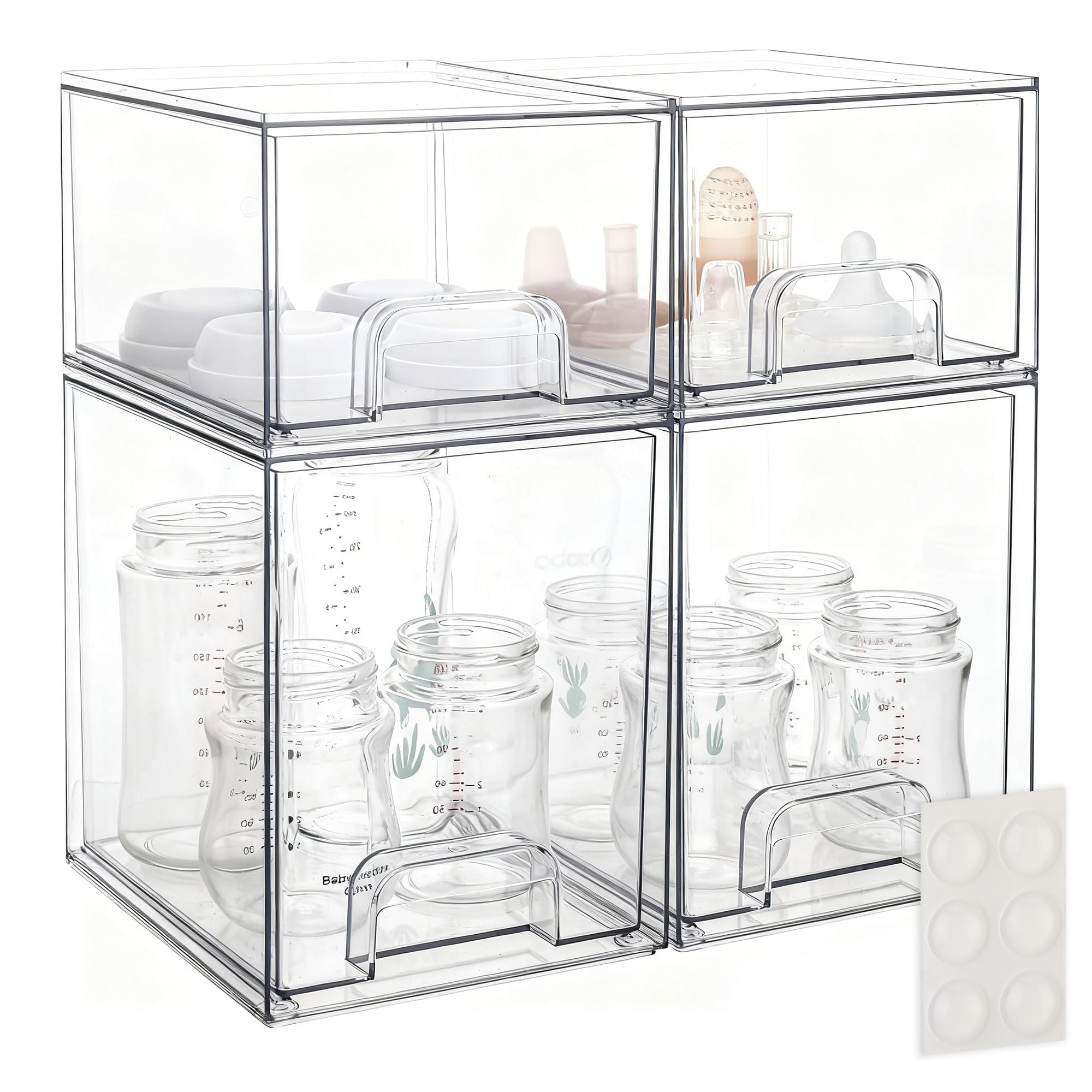 yanyoyo Aufbewahrungs-Organizer für Babyflaschen (2 kleine + 2 hoch, transparent)