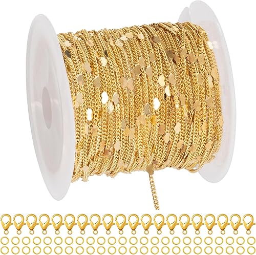 Miniatura 1 de Nuorest Cadena de eslabones de corazón de 32.8 pies para hacer joyas, cadenas de latón chapado en oro con carrete, anillos de salto, cierres de