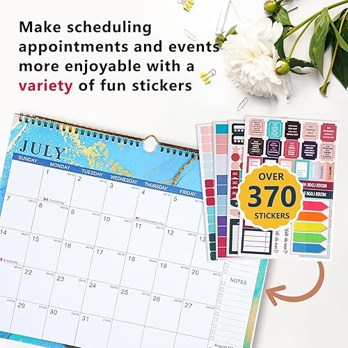 Miniatura 4 de Calendario de pared 2024-2024 para colgar en la pared, calendario grande 2024-2025 con lista de tareas y notas, 320 calcomanías, calendario de 18