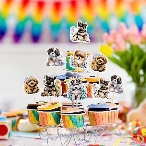 Miniatura 7 de Gyufise 36 adornos para cupcakes para mascotas, decoración de dibujos animados para tartas de perros y cachorros, para baby shower y fiesta de