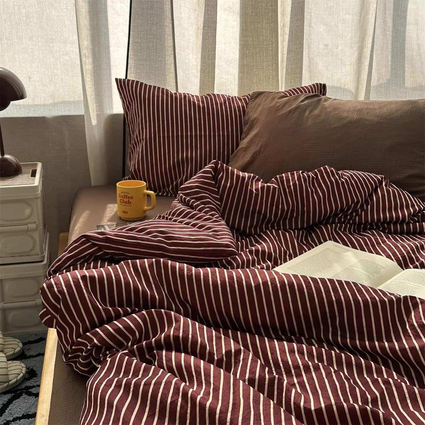 Burgundy Striped Duvet Cover Sets Double Red Retro Stripes Bedding Set