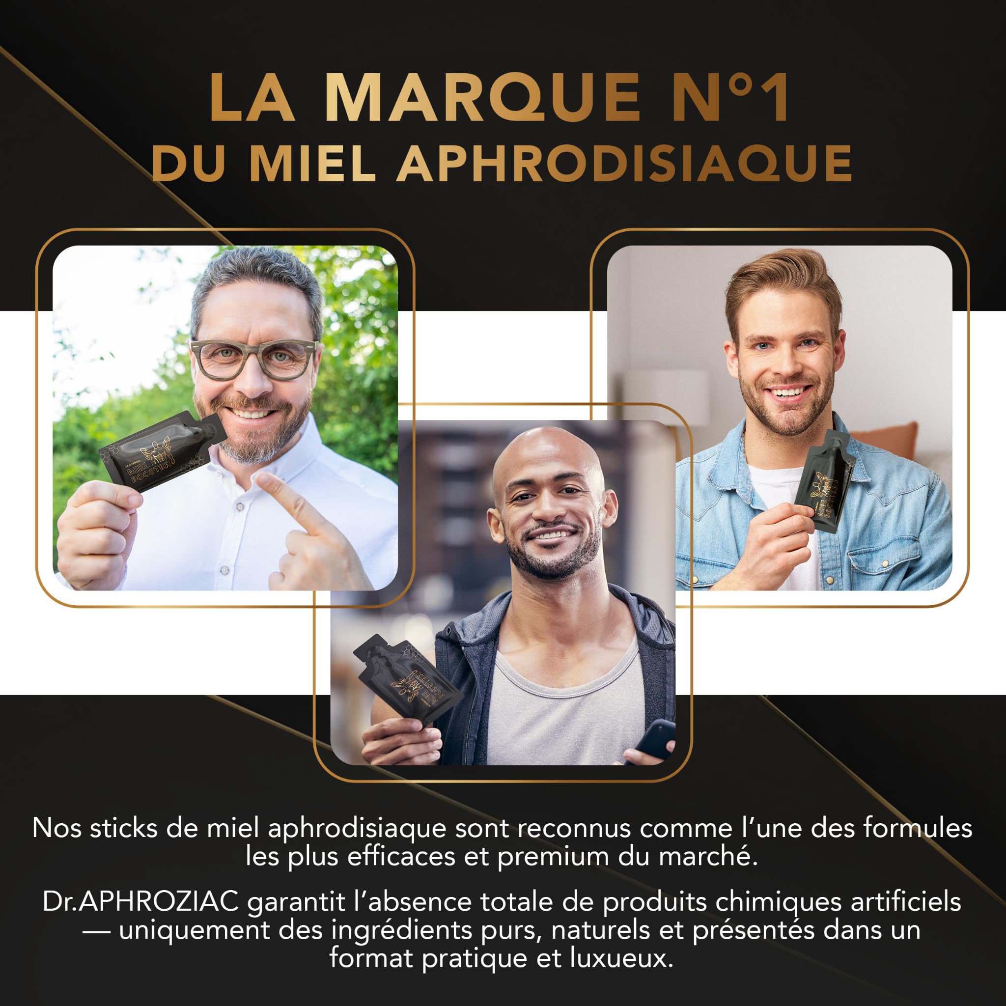 Miel by DR.APHROZIAC – 12 sticks pratiques de 15 g – Maca & Ginseng – Saveur douce, texture soyeuse – Une expérience authentique et distinguée
