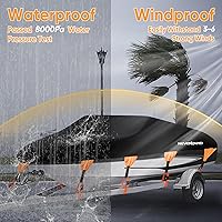 Vista 4 de NEVERLAND Funda para barco impermeable de grado marino resistente de poliéster 600D, lona remolcable, se adapta a V-Hull y Tri-Hull, Runabouts