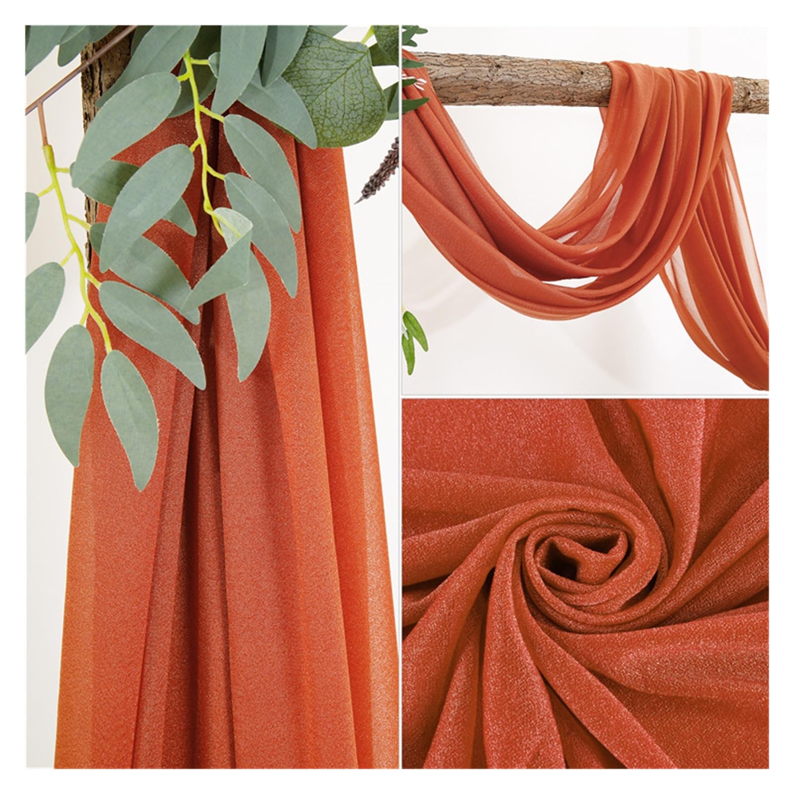 Rideaux de plafond drapé de mariage orange en mousseline voile de luxe 6m