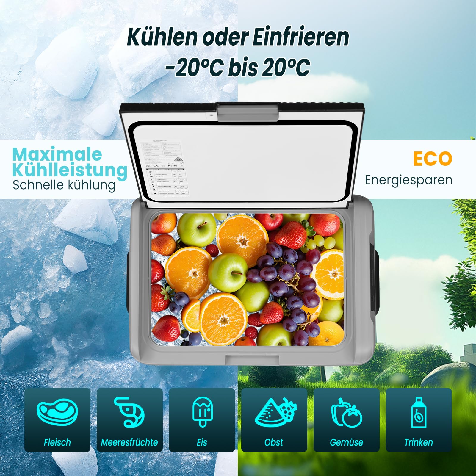 WANNYTON Kompressor Kühlbox 18 Liter, elektrisch 100-240V AC/12V DC, für Auto und Heimgebrauch