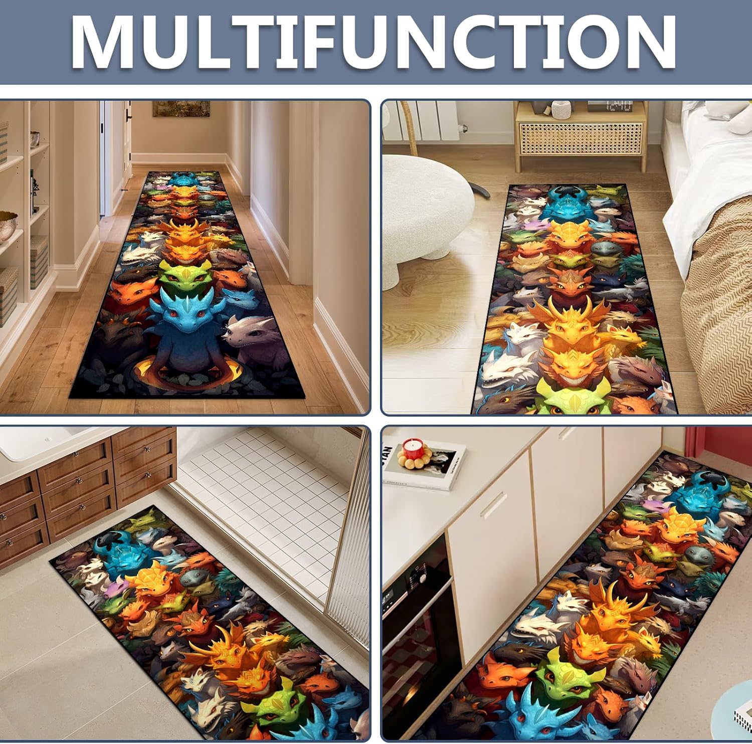 Washable Corridor Runner Rug, Non-Slip Dinosaurs Hallway Rug Runner with Upgrade Rubber Backing, Stain Resistant Faux Wool Distressed Carpet Runner for Bedroom Kitchen Laundry Entrance(94.5" x 23.6")