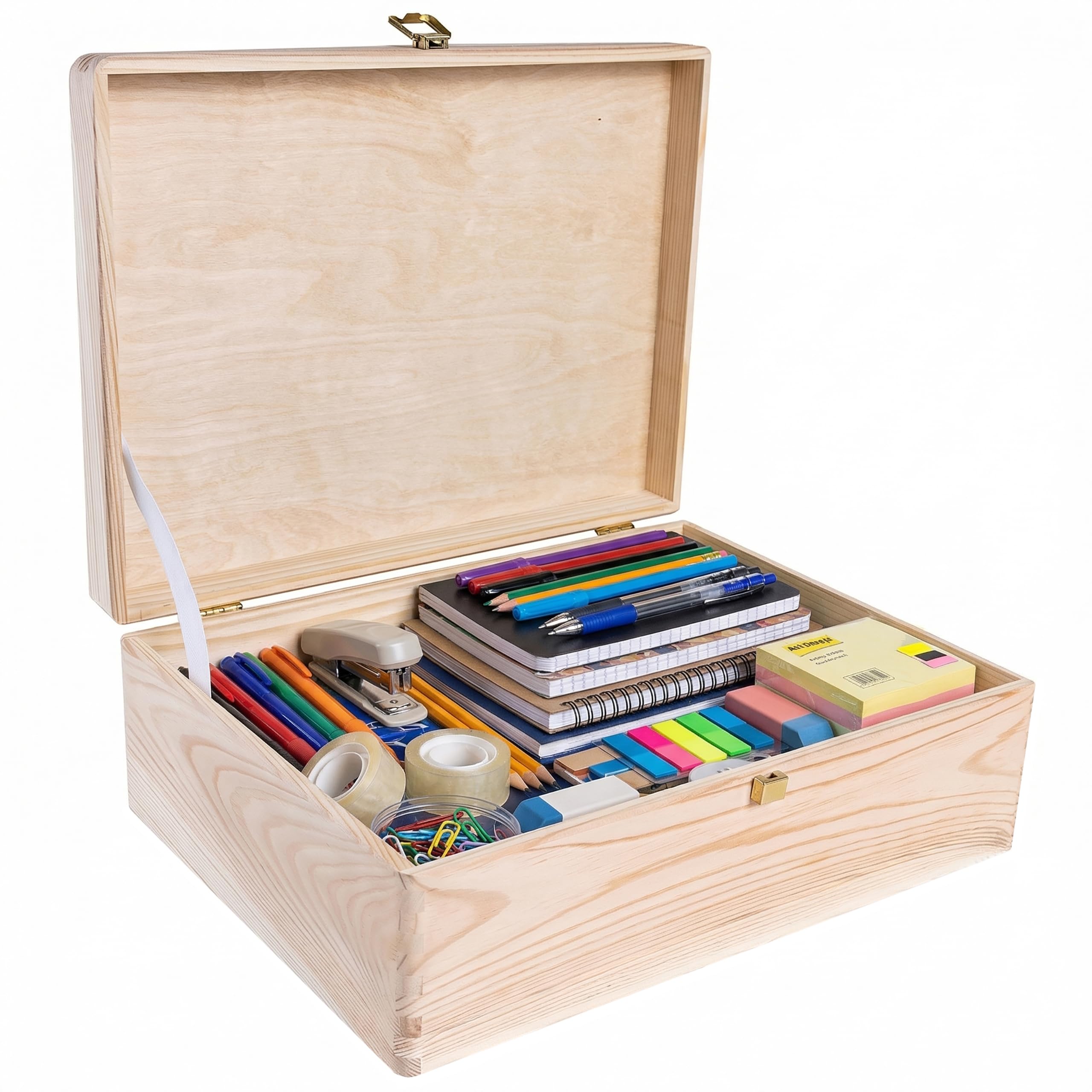 Creative Deco XL Large Plain Wooden Storage Box | 40 x 30 x 14 cm (+/-1 cm) | with Lock & Hinged Lid | Unpainted Gift Easter Box | ROUGH UNSANDED Wood Keepsake Memory Craft Chest