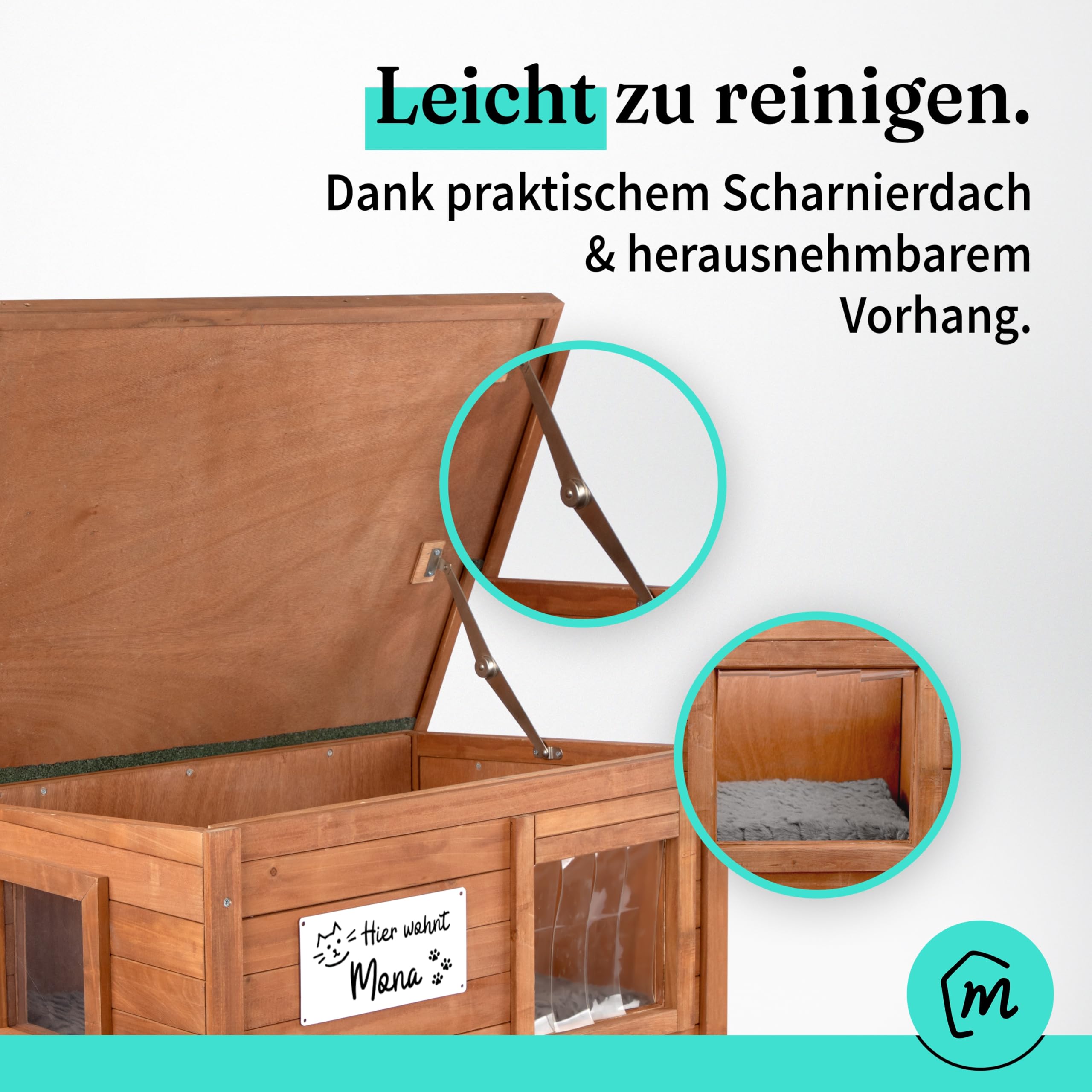 Katzenhaus Outdoor Winterfest isoliert - Robustes Katzenhaus für draussen aus Fichtenholz - Wasserdicht & isoliert mit Dachscharnier - Komfort Katzenhütte inkl. Katzenkissen 67x53x43cm