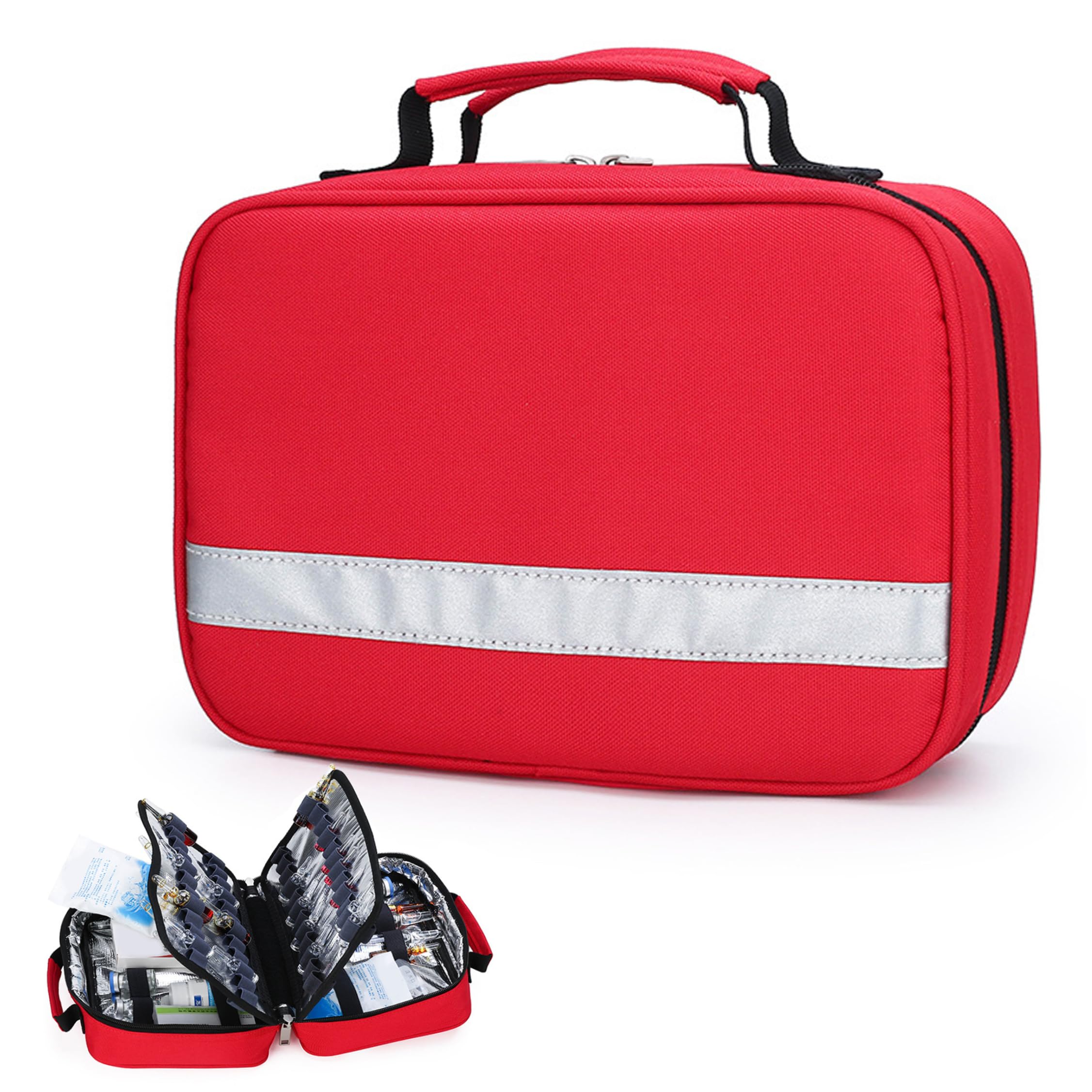 Borsa di pronto soccorso vuota, Borsa di pronto soccorso vuota, Custodia impermeabile isolata con maniglia Custodia di emergenza con cerniera per viaggi in ufficio, in auto, Rosso, 10x7x4 pollici