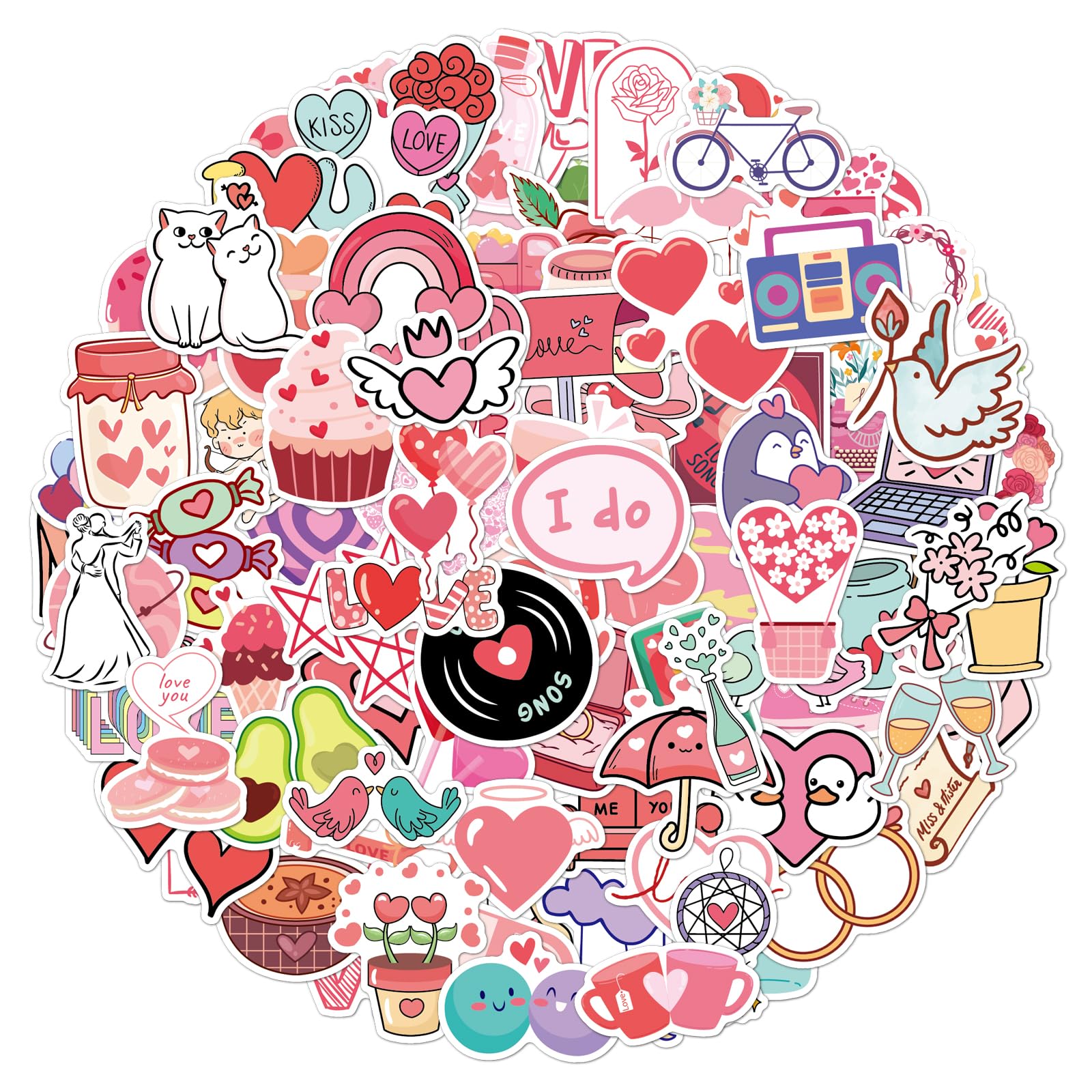 TIESOME 100 piezas de pegatinas de corazón rosa, pegatinas de amor, lindo álbum de recortes, pegatinas estéticas para botellas de agua, pegatinas de vinilo impermeables para sobres