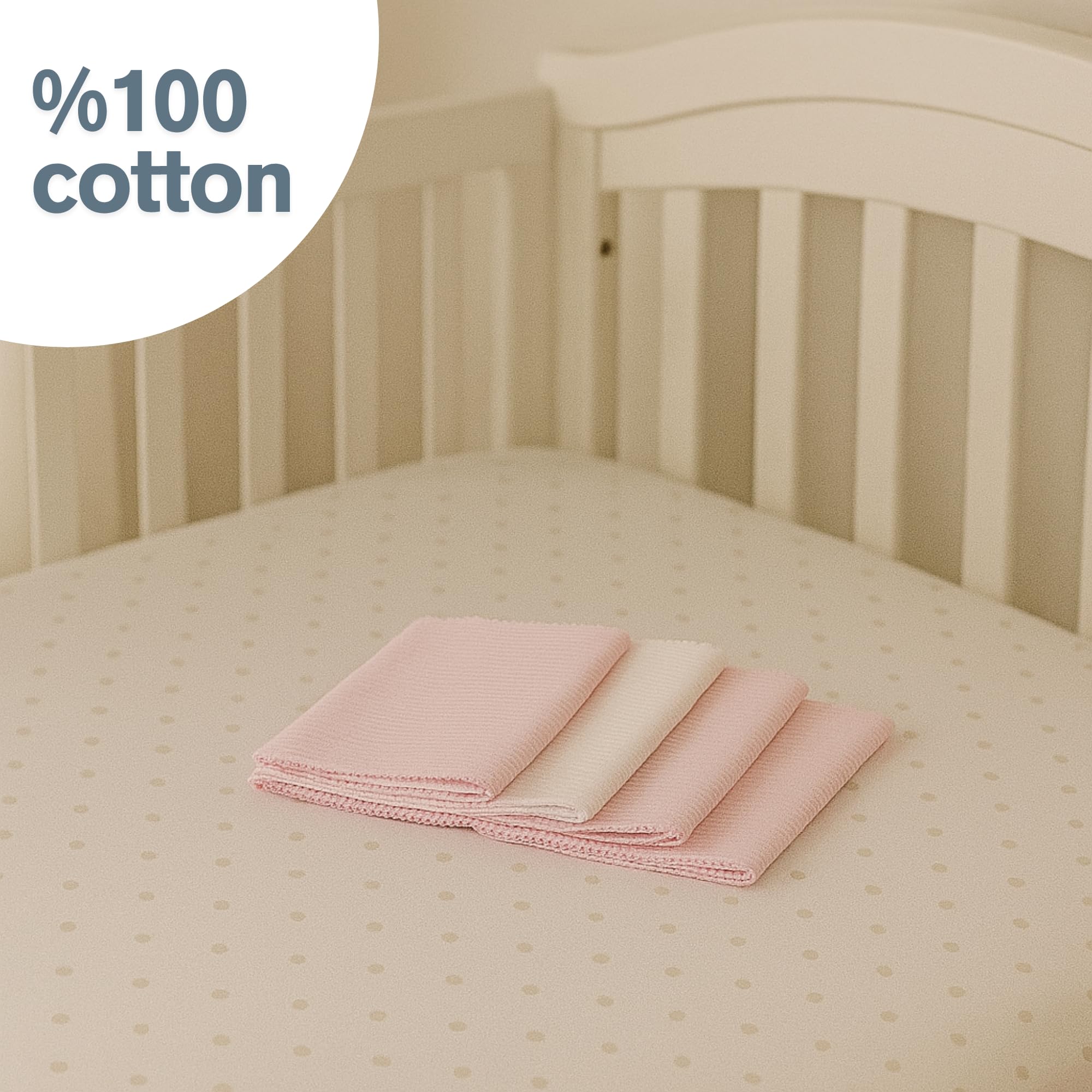 BEBELOP 10 Pack Cotton Washcloths Set, White, 28x28 cm Pink-White - Image 2