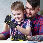 Kids Work Gloves with Genuine Leather Age 3-12 Garden Yard Gloves for Toddler Youth (Black,Large(Age10-12))