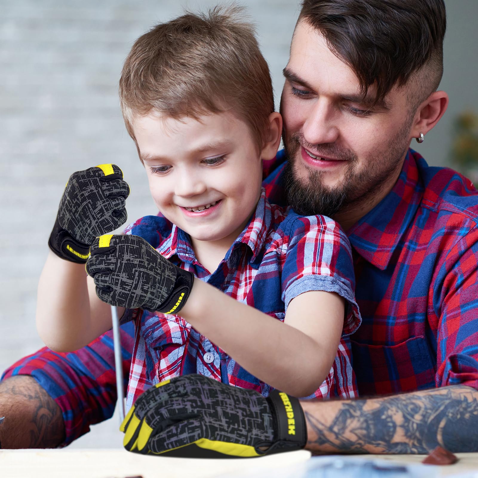Gants de travail pour enfants en cuir véritable, gants de sécurité pour écran tactile, réfléchissants, respirants, pour enfants de 2 à 12 ans (noir, 2 paires, taille M (6-9 ans))