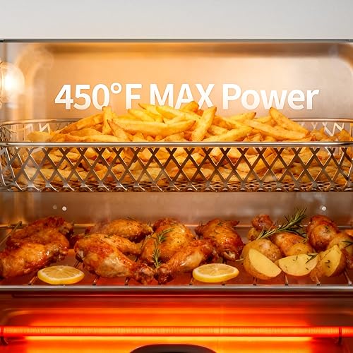 Miniatura 2 de Combo de horno tostador de freidora de aire de 18 cuartos de galón, horno de convección grande 12 en 1 con control de temperatura de 70 a 450  y