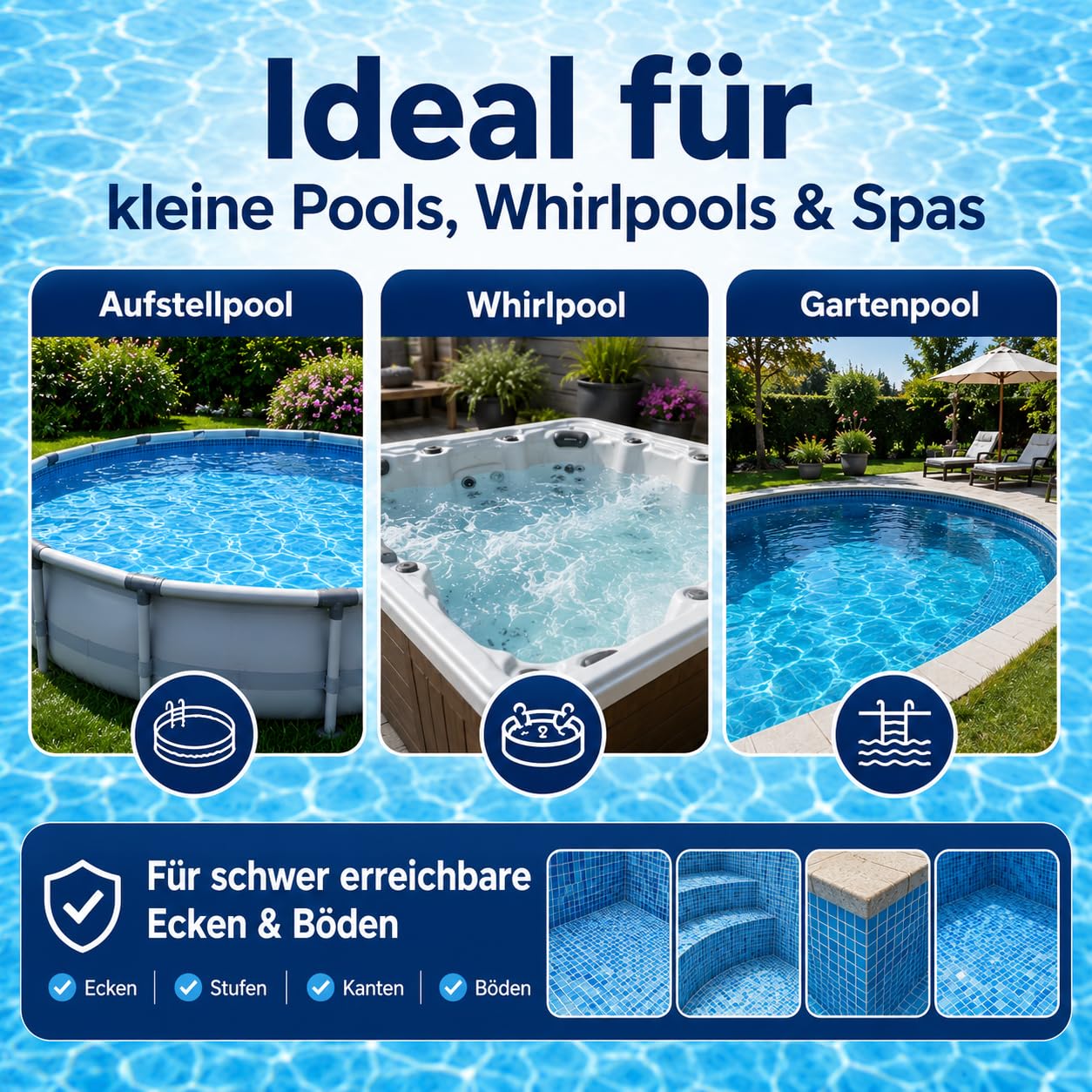 poolomio Poolsauger Akku kabellos Teleskopstange 70 L/min Whirlpool & Pool