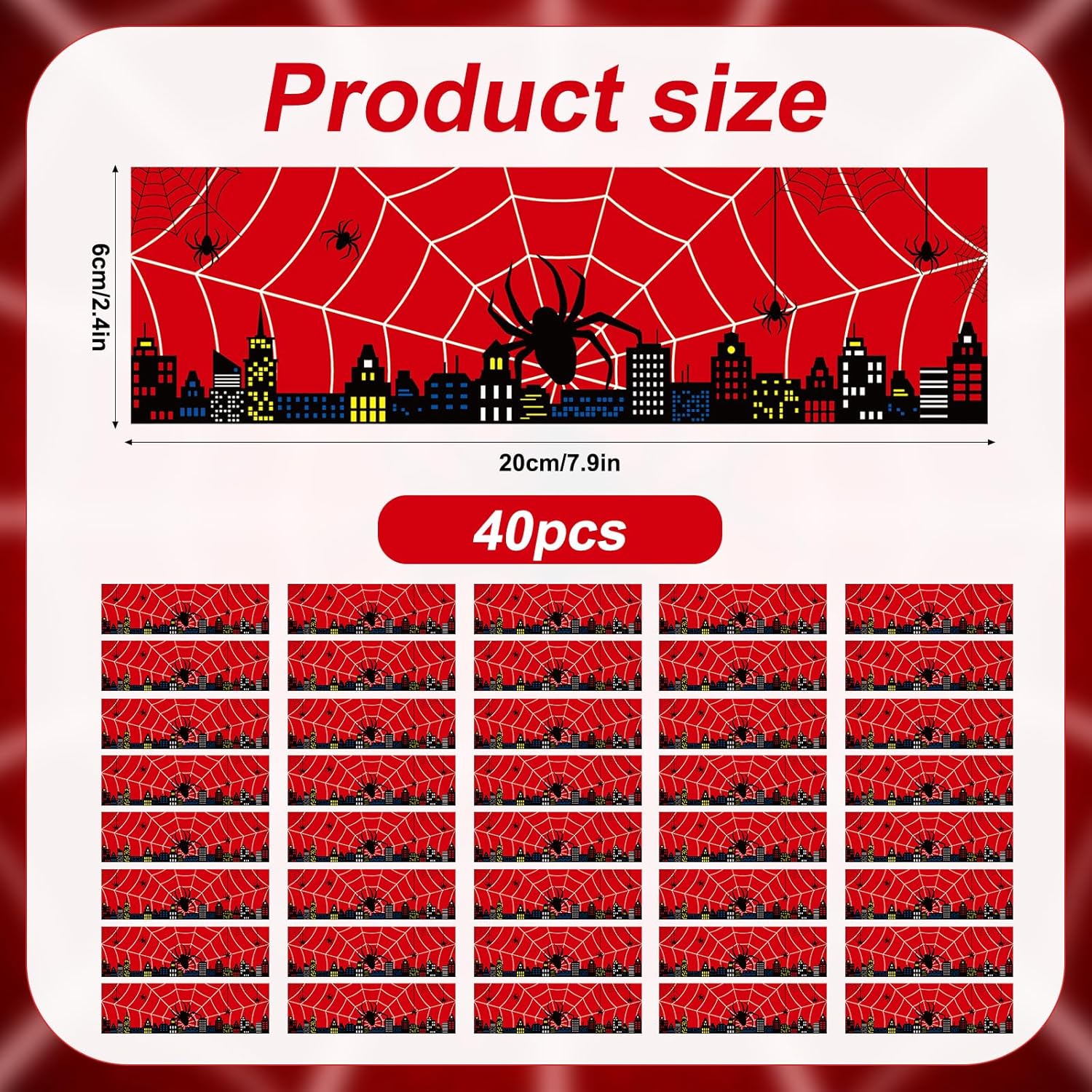 40pcs Spider Water Bottle Labels, 20x6cm/7.9x2.4in Waterproof Red Spider Water Bottle Stickers Suitable for Kids Birthday Party Themed Events Drink Decorations