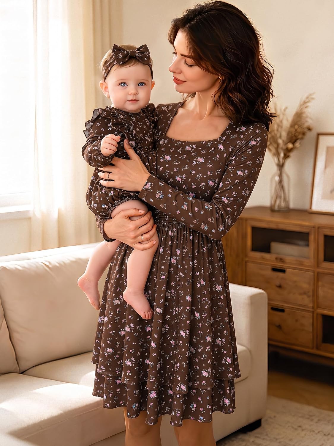 GEMLON Mommy and Me Dresses Long Sleeve Mini Dress Baby Romper image 2