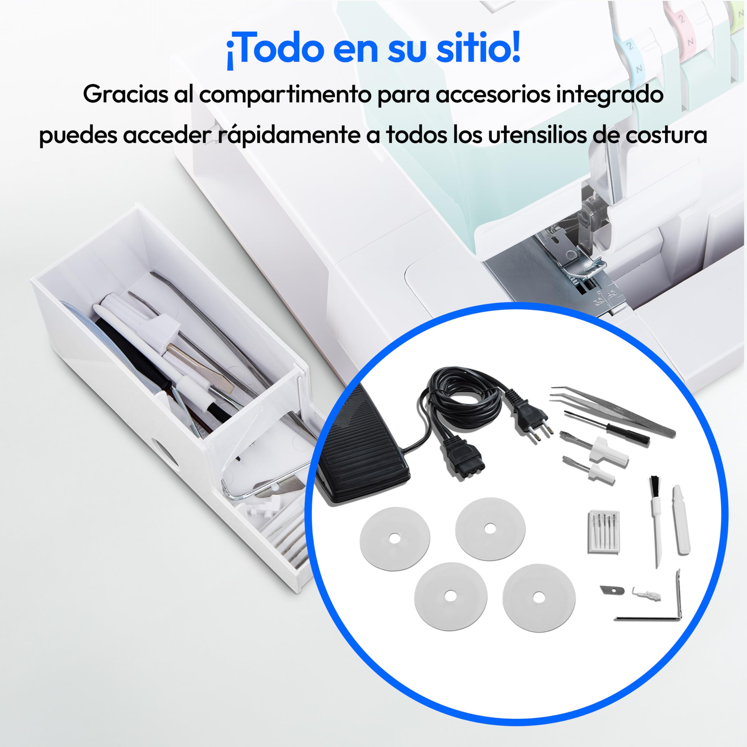 MEDION Máquina de coser overlock SO90 (eléctrica, 90 vatios, luz LED, corte en una pasada, numerosos accesorios, MD19169) turquesa